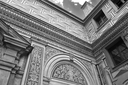 The ancient Schwarzenberg or Lobkowicz Palace in Prague, in Czech Republic. Black and white.のeditorial素材