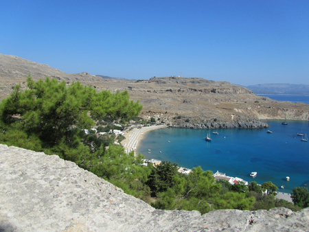 Beach of Lindos in Rhodes island, Greeceの写真素材