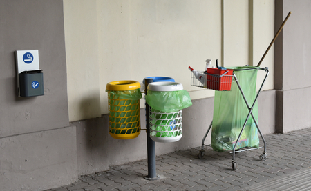 Waste bins and objects to clean the urban public spaceのeditorial素材