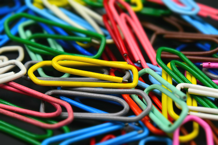 Colorful paper clips. Tilt-shift effect applied.の写真素材