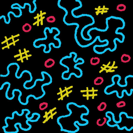 abstract pattern turquoise, yellow and pink on black background