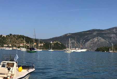Boats in the gulf of Vathy or Ithaki, the main town of Ithaka or Ithaca in Greece