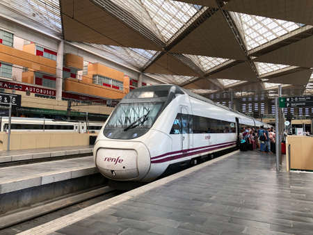 A high speed train modern in the station of Zaragoza-Delicias, in Aragon, Spainのeditorial素材