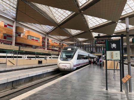 A high speed train modern in the station of Zaragoza-Delicias, in Aragon, Spainのeditorial素材
