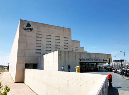 The modern in the station of Zaragoza-Delicias, in Aragon, Spain, in a sunny day with blue skyのeditorial素材