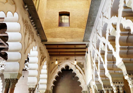 The Moorish decorations in the AljaferÃ­a Palace or castle the headquarters of Aragon Parliament in Zaragoza, Spainのeditorial素材