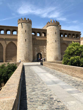 The AljaferÃ­a Palace or castle the headquarters of Aragon Parliament in Zaragoza, Spainのeditorial素材