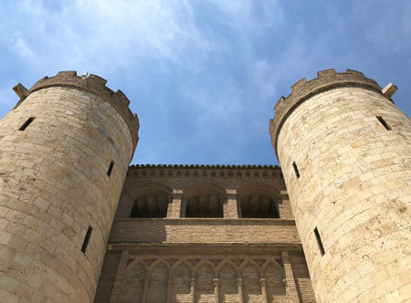 The AljaferÃ­a Palace or castle the headquarters of Aragon Parliament in Zaragoza, Spainのeditorial素材