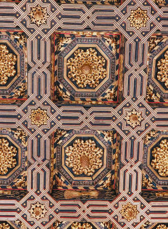 Detail of a Moorish decoration in the AljaferÃ­a Palace or castle the headquarters of Aragon Parliament in Zaragoza, Spainのeditorial素材