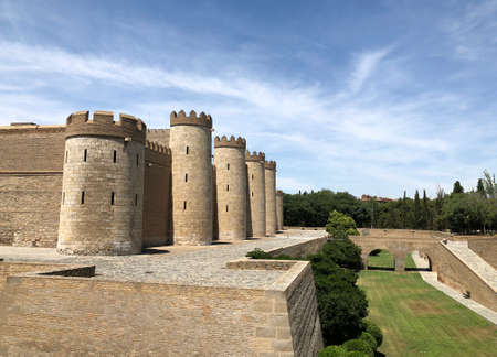 The AljaferÃ­a Palace or castle the headquarters of Aragon Parliament in Zaragoza, Spainのeditorial素材