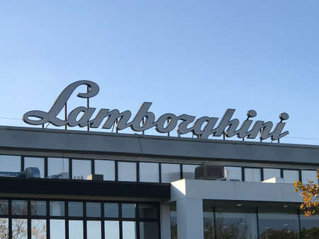 SANT'AGATA BOLOGNESE, ITALY, CIRCA MARCH 2017: symbol of Lamborghini Automobili Lamborghini S.p.A. This company produces luxury cars.のeditorial素材