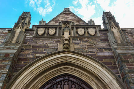 PRINCETON, NJ USA - NOVENBER 12, 2019: windows and elements of architecture in the educational building. Princeton University, Princeton, New Jersey USAのeditorial素材