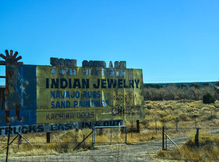 USA, ARIZONA - NOVEMBER 17, 2019: old advertising signs along a road on an Indian reservation in a suburb of Phoenix, Arizonaのeditorial素材