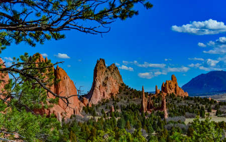 Eroded red-sandstone formations. Garden of the Gods, Colorado Springs, Colorado, USAの写真素材