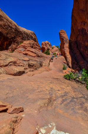 Eroded landscape, Arches National Park, Moab, Utah, USAの写真素材