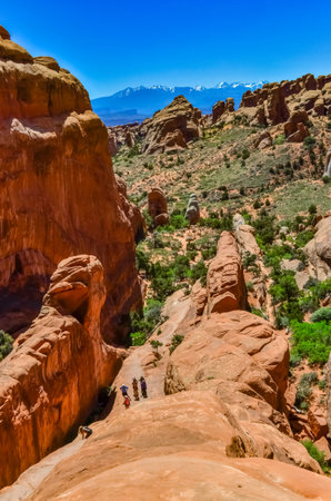 Eroded landscape, Arches National Park, Moab, Utah, USAの写真素材