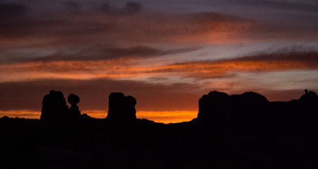 Evening sunset against the backdrop of the mountain landscape, and the red mountains. Canyonlands, Moab, Utah USAの写真素材