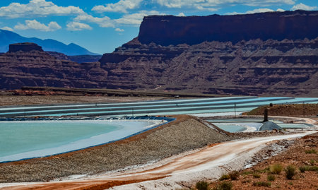 Evaporation of salt from water for industrial purposes. Canyonlands NP is in Utah near Moab, USA