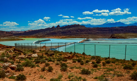 Evaporation of salt from water for industrial purposes. Canyonlands NP is in Utah near Moab, USAの写真素材