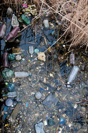 environmental problem, garbage. Contamination with debris and plastic of natural reservoirs.
