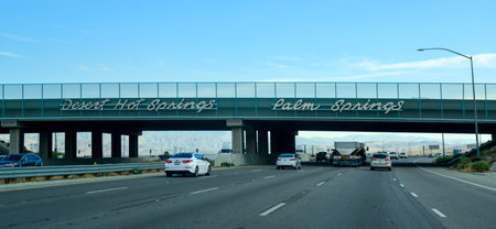 CALIFORNIA, USA - NOVEMBER 27, 2019: the inscription on the DESERT HOT SPRINGS and Palm Spring...