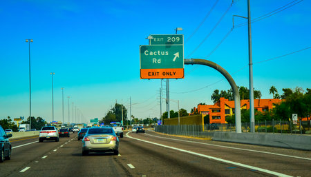 ARIZONA, USA - NOVEMBER 25, 2019: information sign over the road CACTUS RD, Arizona USAのeditorial素材