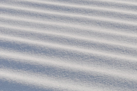 Snow lies in waves in a cold snowy winter, the play of light in straight linesの写真素材