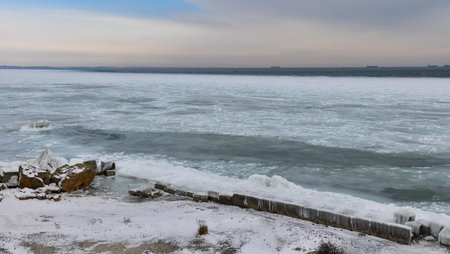 Ice floating near the shore in the cold winter of 2010, the Black Sea