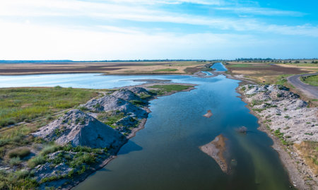 Natural landscape, view of the artificial canal in the lower reaches of the Tiligul estuary, Ukraine