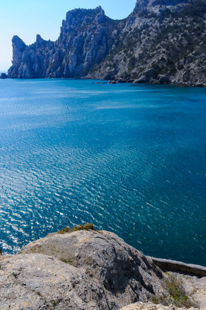 Eastern Crimea, view of the coastal mountains and rocks near Cape Kapchik, Novyi Svet, Crimeaの写真素材