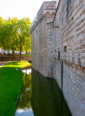 FRANCE, NANTES - September 12, 2017: the Chateau Des Ducs De Bretagne or Castle of the Dukes of Brittany, Fortified wall of castleのeditorial素材