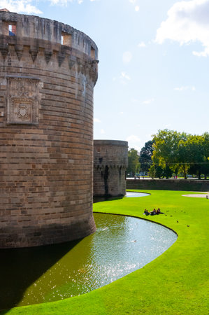 FRANCE, NANTES - September 12, 2017: the Chateau Des Ducs De Bretagne or Castle of the Dukes of Brittany, Fortified wall of castleのeditorial素材