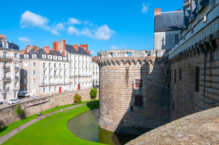 FRANCE, NANTES - September 12, 2017: the Chateau Des Ducs De Bretagne or Castle of the Dukes of Brittany, Fortified wall of castleのeditorial素材