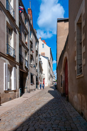 NANTES, FRANCE - SEPTEMBER 12, 2017: cityscape, cobblestone streets among old houses in downtown Nantes, Franceのeditorial素材