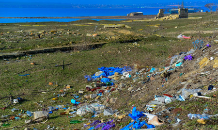 KOBLEVO, UKRAINE - JANUARY 16, 2020: Illegal spontaneous garbage dump, wildlife pollution, environmental problem, Ukraineのeditorial素材
