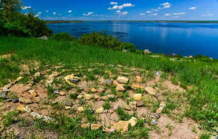 Natural landscape, a labyrinth of shell stones on the shore of the Khadzhibey estuary, southern Ukraineの写真素材
