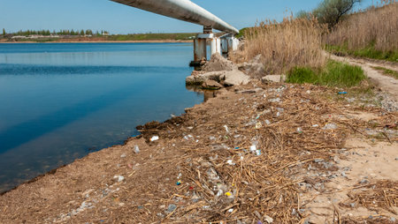 Plastic garbage in nature, pollutionの写真素材