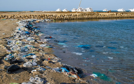 Environment of the Red Sea, Mountains of garbage on the beach away from the resort towns of Marsa...