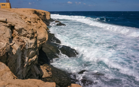 Storm off the steep shore of Big Brother Island, Red Sea, Egyptの写真素材