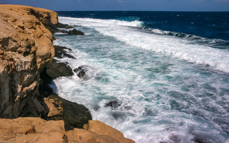 Storm off the steep shore of Big Brother Island, Red Sea, Egyptの写真素材