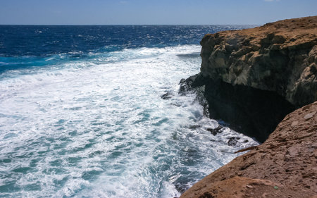 Storm off the steep shore of Big Brother Island, Red Sea, Egyptの写真素材
