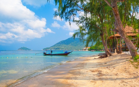 longtail boat and beautiful beach. koh Tao, Thailandの写真素材