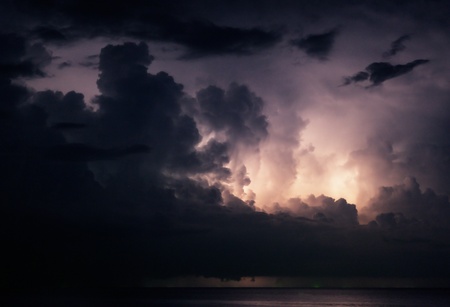 lightning above the seaの写真素材