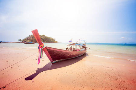 longtail boat and beautiful beachの写真素材