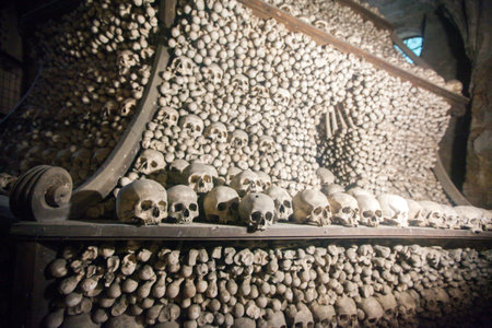 Pile of Skulls and Bones in Sedlec Ossuary