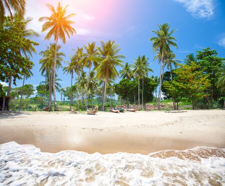 beach and fishing boat, koh Lanta, Thailandの写真素材
