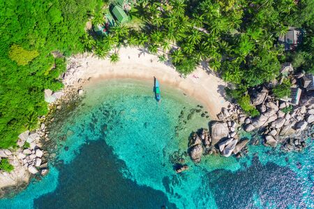 Aerial view of tropical beach Sai Nuan, koh Tao, Thailandの写真素材