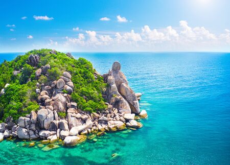 Buddha Rock And Beautiful Tropical sea,  Koh Tao, Thailandの写真素材