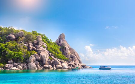 Buddha Rock And Beautiful Tropical sea,  Koh Tao, Thailandの写真素材