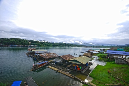The Raft on the river in Sangkhlaburi Thailand on 24 September 2011.の写真素材